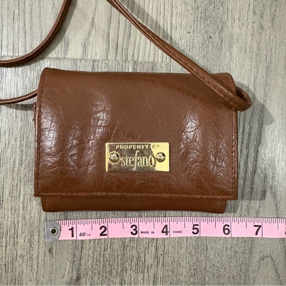 Vtg Stefano Brown Gold Tone Leather Crossbody Handbag 80s 90s Classic Long Strap - Picture 8 of 9